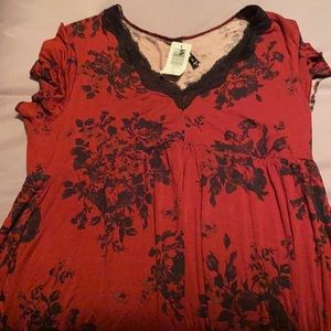 “Sleep gown- red floral deep v chemise”